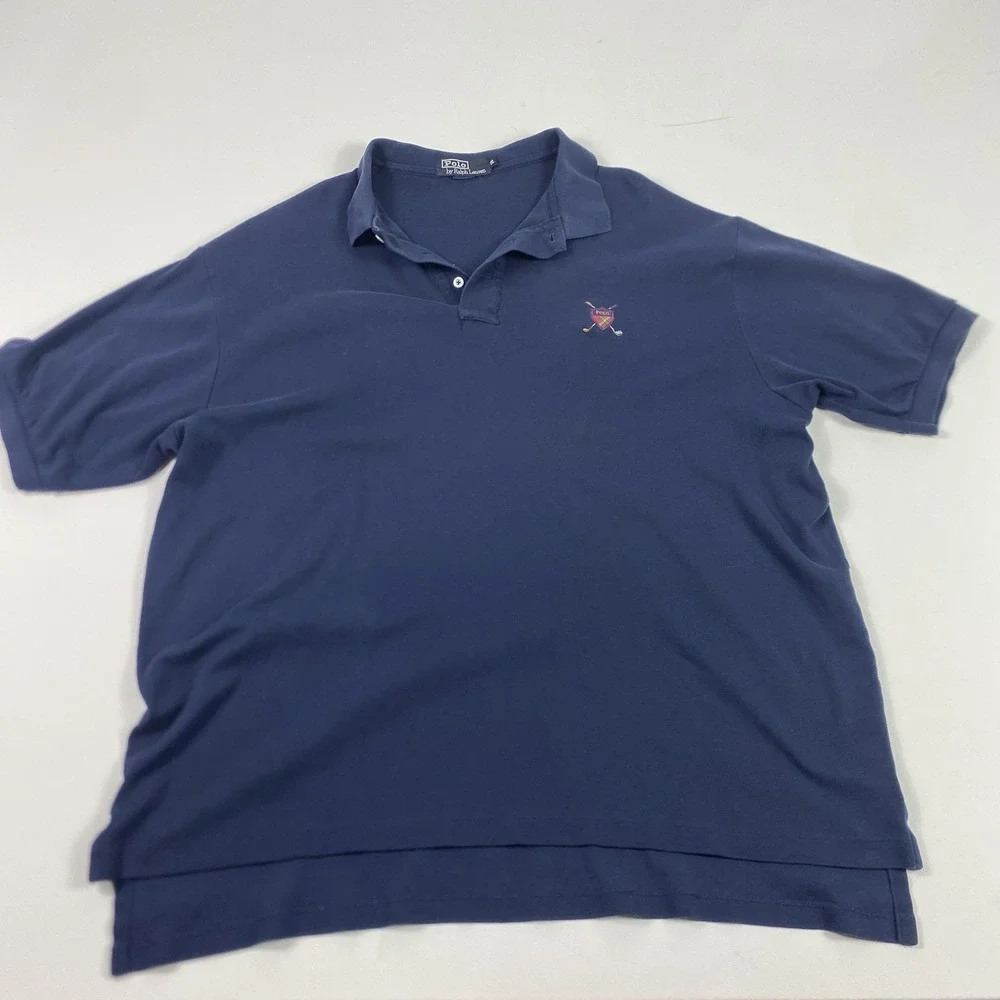 Polo Ralph Lauren‎ Polo Shirt Mens 2XL Navy Blue Golf Crest Embroidered Knit